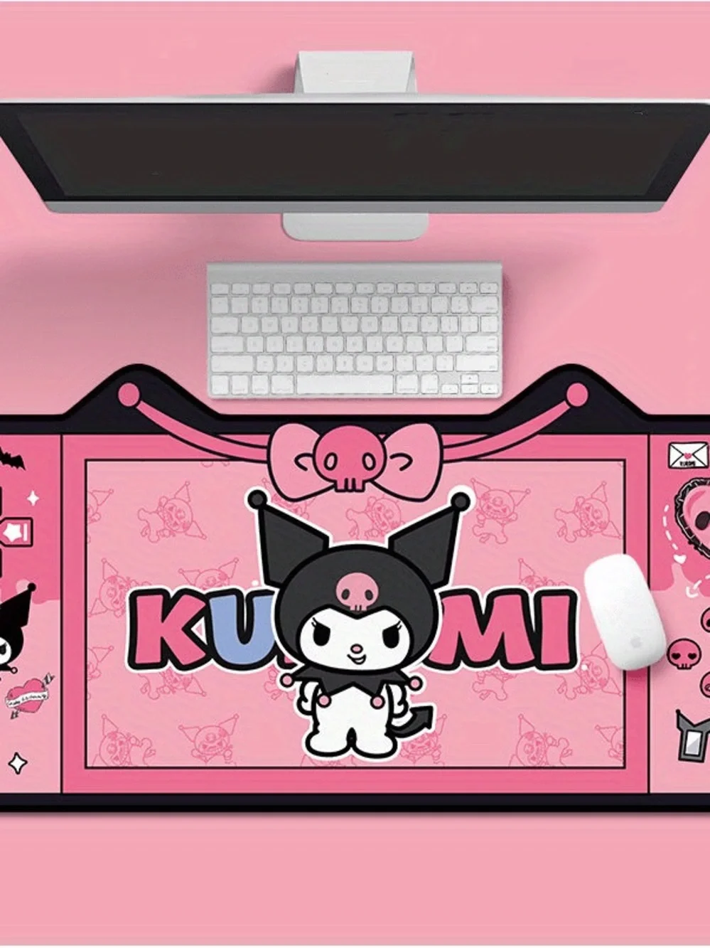 Kuromi Anime Large Non-Slip Mouse Pad Pink Black 31.5x15.7in Desk Mat